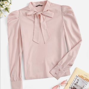 Long Sleeved Tie-Neck Shirt